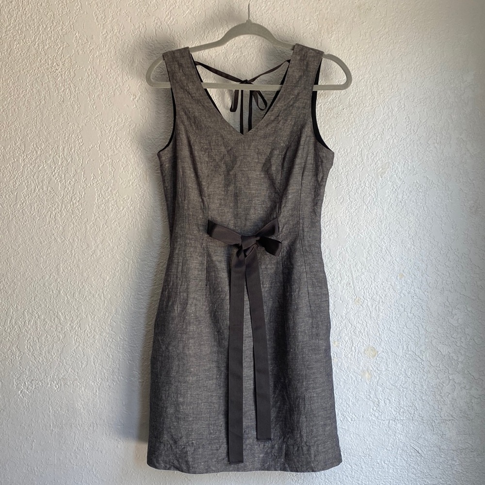Banana Republic Gray Sleeveless Linen Dress Zipper Pockets Ribbon Lined Size 4P